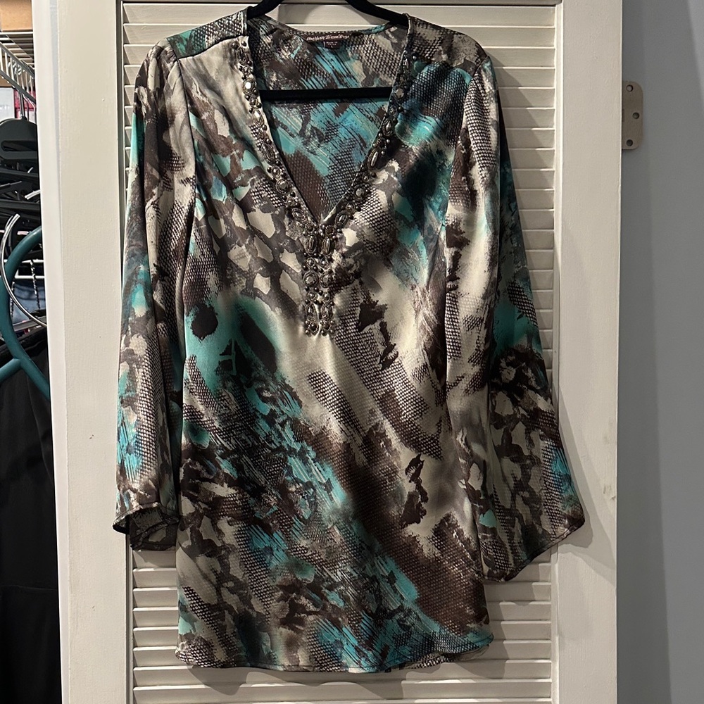 Elegant Teal and Brown Women's Top